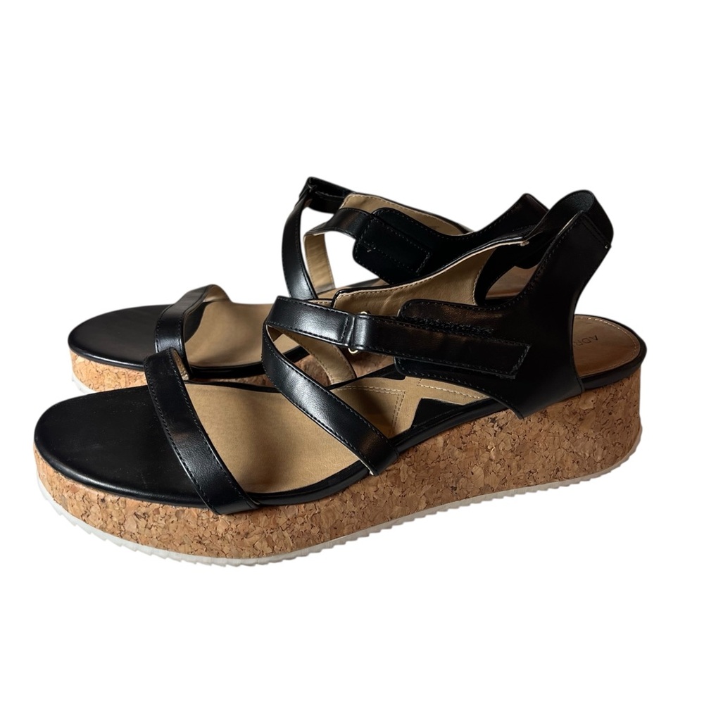 Adrienne Vittadini Black Cassio Platform Sandals Strappy Cork Heel Women 11M